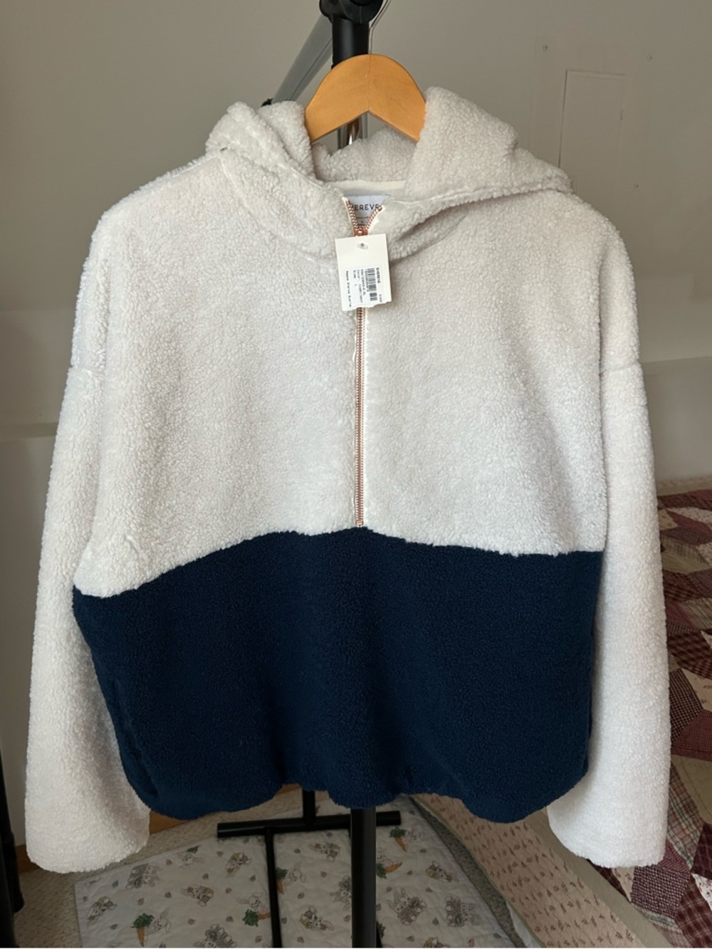 Evereve Reese Sherpa Fleece Quarter Zip Pullover Jacket NWT